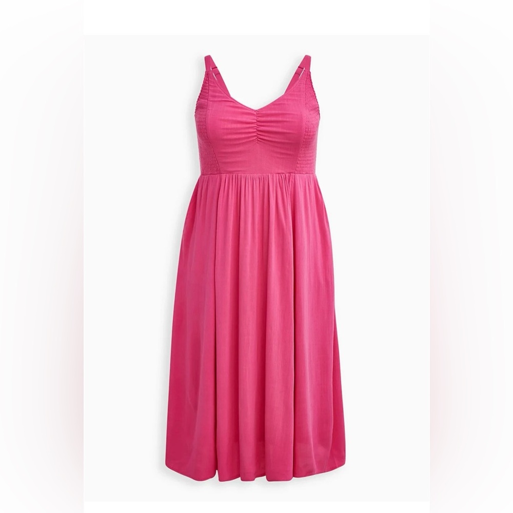 Torrid Pink Sleeveless Smocked Midi Dress